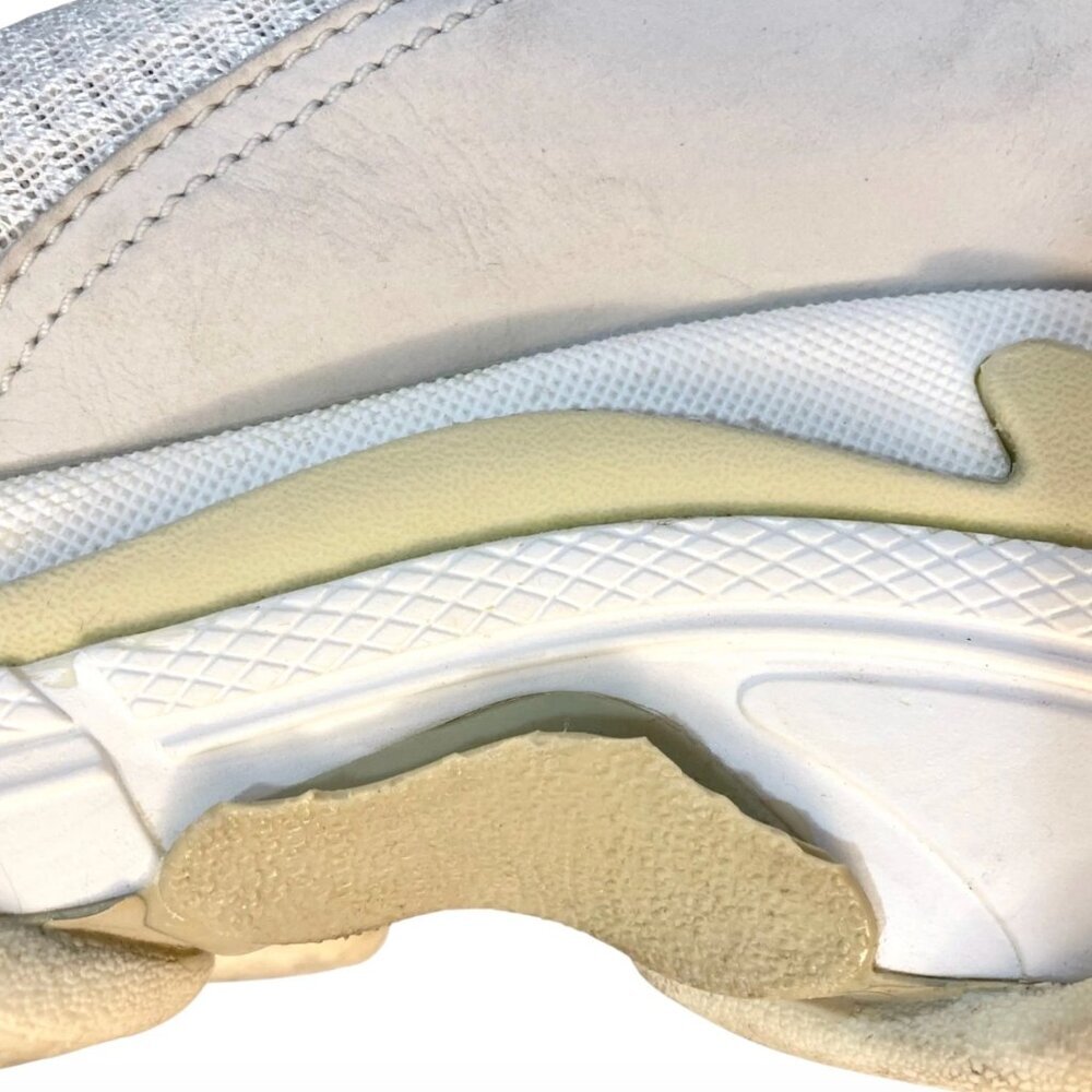 BALENCIAGA Triple S Sneakers Size 13 534217 Mesh Leather Designer White & Gray - Picture 14 of 15